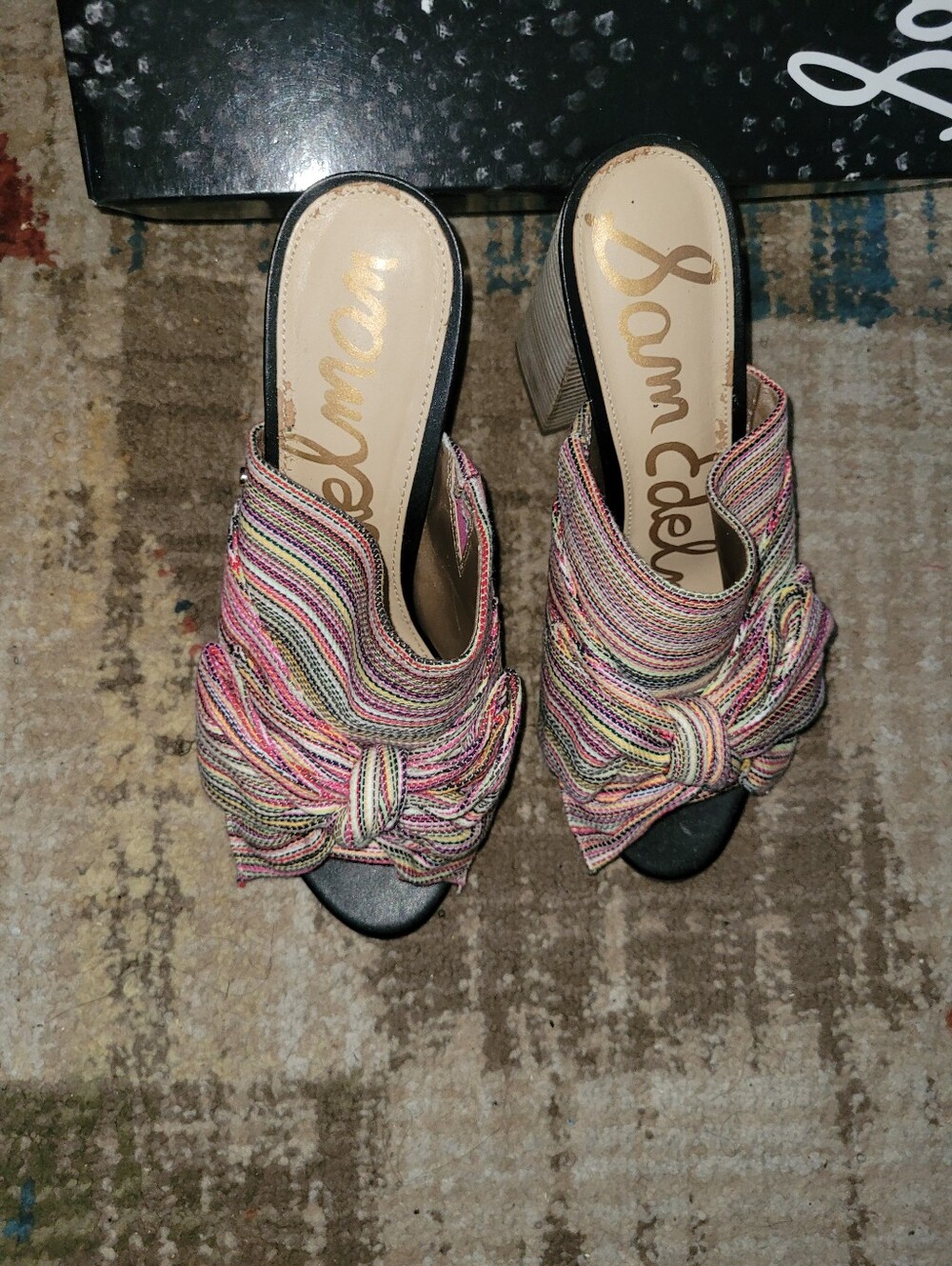 Sam Edelman Multicolor Knotted Slide Mules - Pink, Green, Yellow, Cream